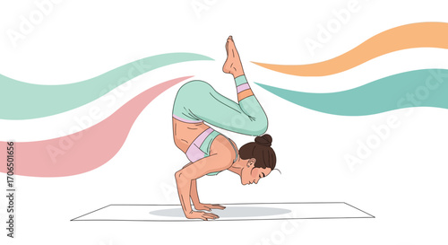 Yoga Illustration Depicting Balance And Grace With Harmonious Pastel Colored Decor