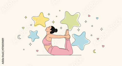 Yoga Pose Amidst Dreamy Stars: A Serene Illustration Full Of Tranquility and Peace