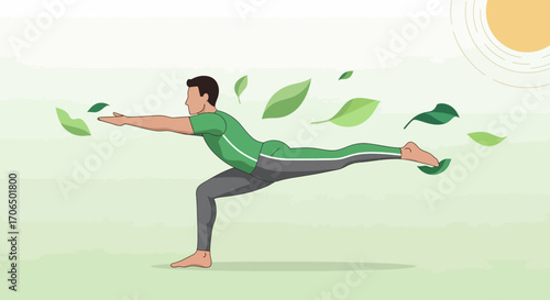 Yoga Pose With Leaves Floating, Celebrating Wellness And Promoting Balance And Health