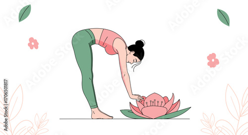 Yoga Position Beside Enchanting Lotus: A Minimalist Illustration Of Wellbeing