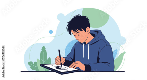 Young Artist Designs Illustration On Digital Tablet, Conceptual Creative Artwork Creation