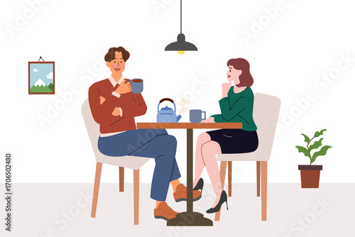 Couple Enjoying Coffee at a Cafe