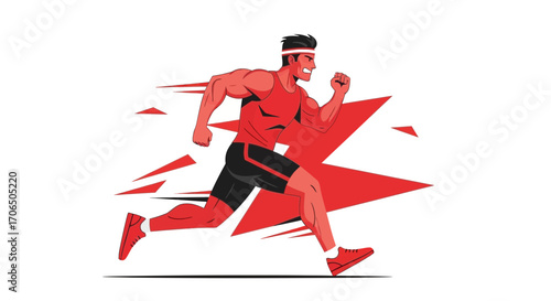 Dynamic Running Athlete in Bold Red Hues, Vector Illustration on White Background
