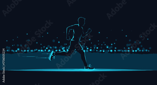 Dynamic Silhouette Of A Person Jogging On Surface With Illuminated Background