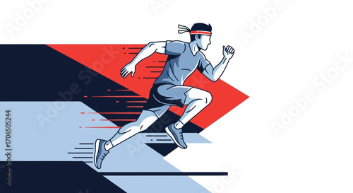 Dynamic Runner Embodied Sprinting, Speed, Velocity and Action, Vector Fitness Illustration