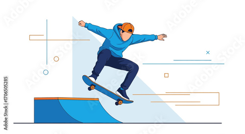 Dynamic Skateboarder Performing Aerial Trick with Stylish Clothing and Eye-Catching Vector Design