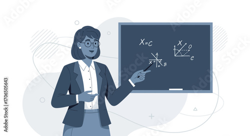 Educator Explaining Mathematical Concepts Using Chalkboard Demonstrations Clearly