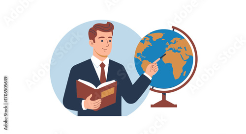 Educator Explains Globe, Demonstrating Geographic Presentation In A Classroom Setting