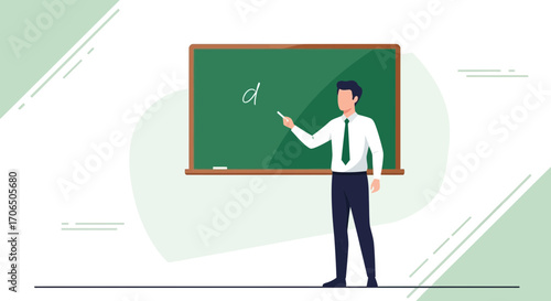 Educator Illustration Teaching On Blackboard Representing Knowledge and Learning