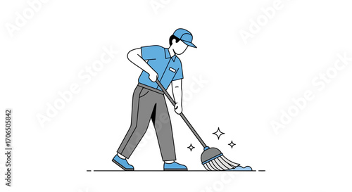 Efficient Cleaner Using Mop Removing Grime with Cleanliness and Professionalism Depicted
