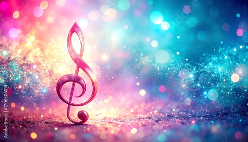 Vibrant music note on colorful bokeh background