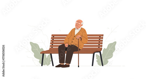 Elderly Gentleman Resting On a Park Bench, Contemplating Days Gone By, Abstract Design
