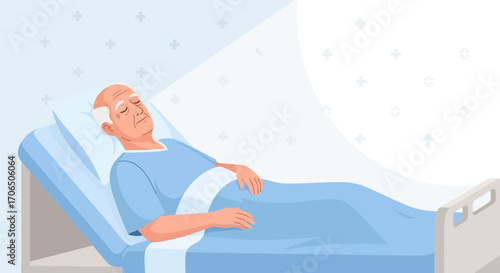 Elderly Patient Resting Comfortably In Hospital, Healthcare Illustration, Peaceful Scene