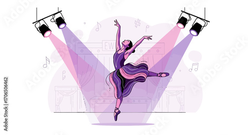 Elegant Ballet Dancer Performing On Stage Under The Spotlight In Illustration