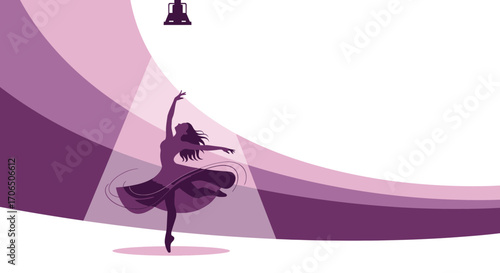 Elegant Dancing Silhouette: Graceful Woman in Studio Spotlight with Design Lines
