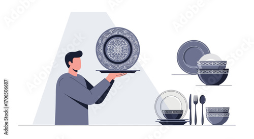 Elegant Dinnerware Displayed by Person, Showcasing Plates, Bowls, and Cutlery