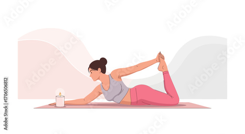 Elegant Illustration of a Woman Practicing Yoga in Peaceful and Serene Environment
