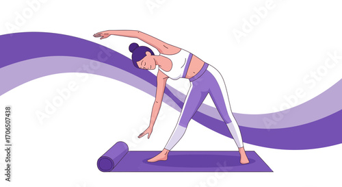 Elegant Woman Performing Yoga Exercise in Stylish Activewear on Light Background Without Text