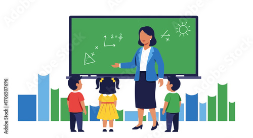 Elementary School Teacher Explaining Mathematical Concepts to Pupils In A Classroom