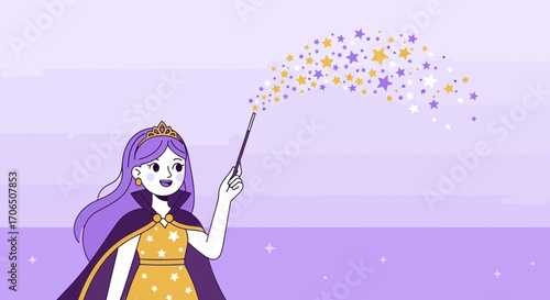 Enchanting Princess Conjuring Magic With Sparkling Stars and a Mystical Wand