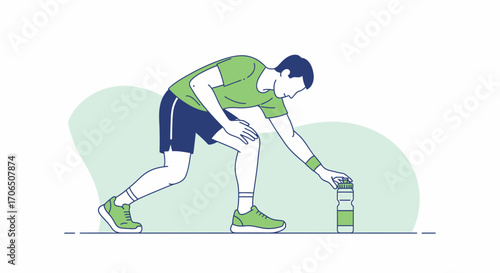 Endurance Run Recovery Illustration: Illustrated Athlete Reaching For Hydration Bottle