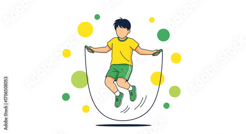 Energetic Boy Skipping Rope Demonstrating Healthy Exercise And Active Lifestyle