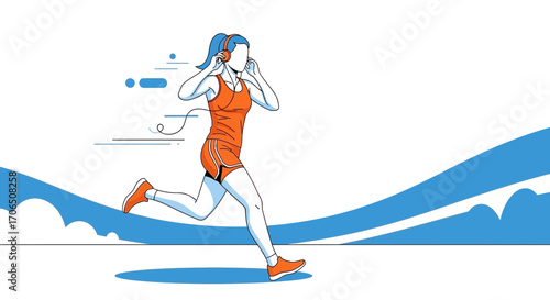 Energetic Female Runner Listening Music Enjoying Her Training With The Modern Design