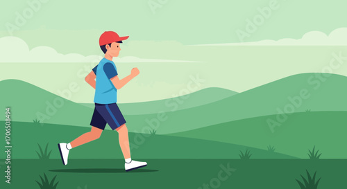 Energetic Person Running Through Green Meadow, Promoting Physical Activity and Good Health