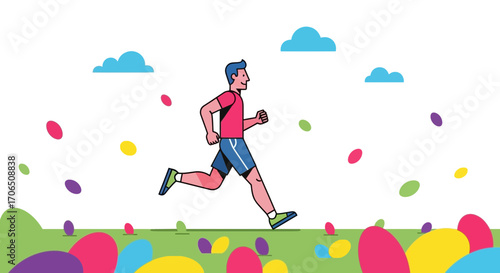 Energetic Runner In Playful Park, Positive Mood and Cheerful Atmosphere Illustration