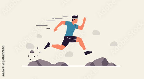 Energetic Runner Leaping Over Obstacles: A Dynamic Illustration of Endurance and Motion