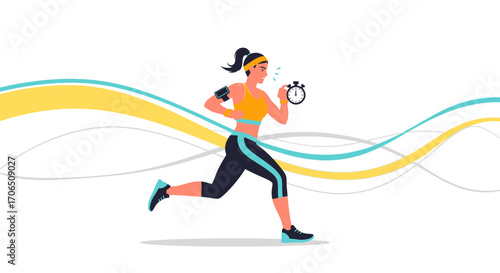 Energetic Runner Races To Finish Line Against Stylish Abstract Background Vector Artwork