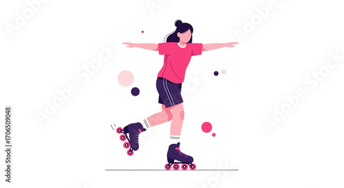 Energetic Skater Enjoying Roller Skating Outdoors Isolated Against White Background