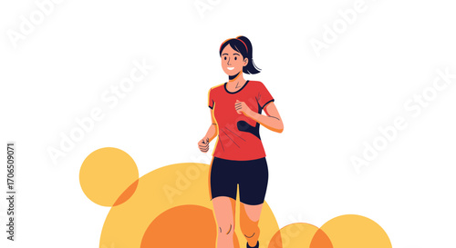 Energetic Running Woman Outdoors with Stylized Background and Healthy Lifestyle Concept
