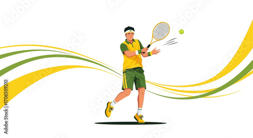 Energetic Tennis Player Hitting the Ball with a Racket Against a Clean Background