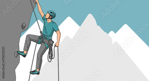 A Brave Climber Ascending A Rugged Mountain, Displaying Strength and Determination