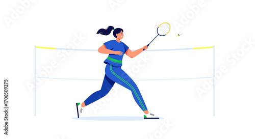 Dynamic Badminton Action Depicted In Vector Illustration, Playful Sports Concept Isolated