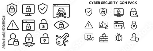 Collection of cyber security icons showcasing various concepts related to digital safety and protection measures