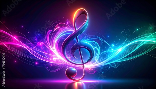 Vibrant musical note with glowing light trails