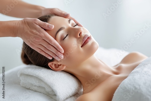 Wallpaper Mural Young woman receiving face massage in spa wellness environment symbolizing beauty therapy relaxation stress relief and professional skincare treatment, Generative AI Torontodigital.ca