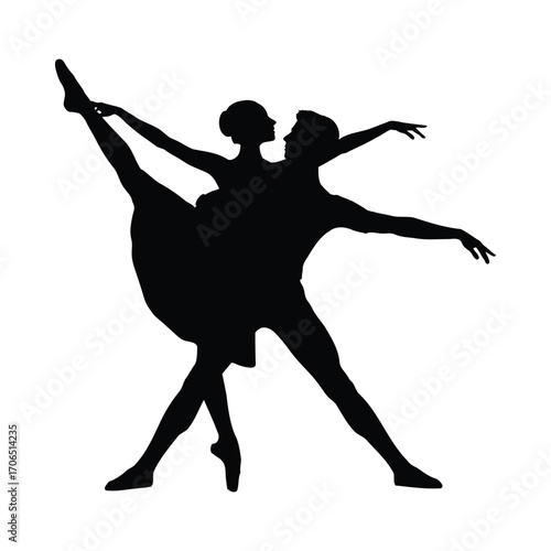 Vector art of silhouette of ballet dancers performing