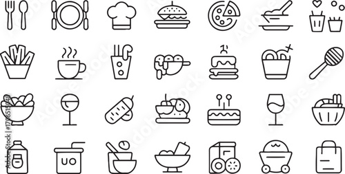 Black line art food restaurant icons food icons cutlery