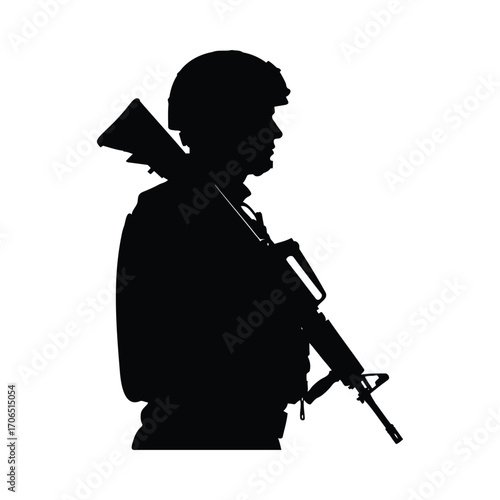 Vector art of silhouette of a soldier with a rifle