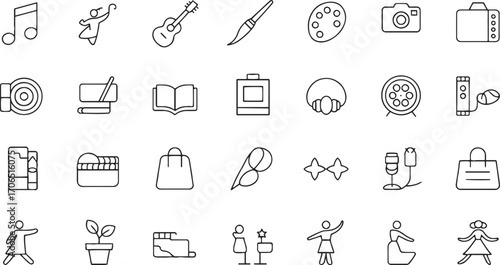 Music note dancer guitar paintbrush palette camera recorder vector