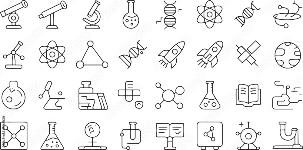 Naklejka premium Science and research icons black line art vector