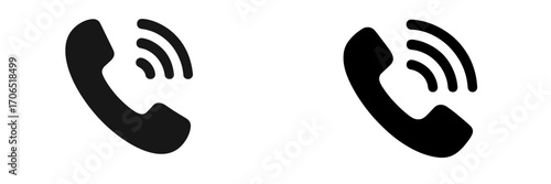 Modern telephone icons depicting incoming calls with sound waves emitted around them for clear communication reference