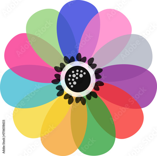 Vector multicolored flower on a transparent background. A symbol that people are all very different—but are one whole