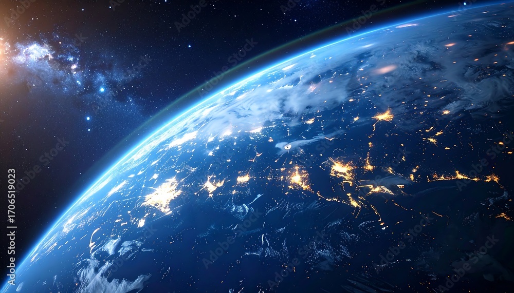 Obraz premium Earth from space, night view, city lights