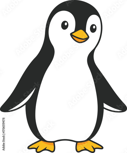 A cheerful, pixel-art style penguin stands upright, showcasing a simple yet expressive design. 