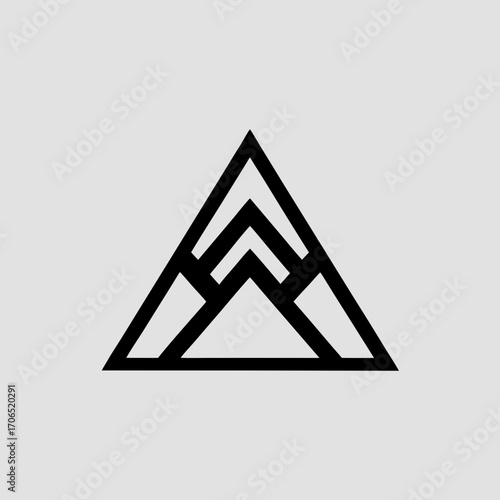 Abstract geometric mountain peak logo design with sharp angular lines and a minimalist aesthetic on a clean light gray background