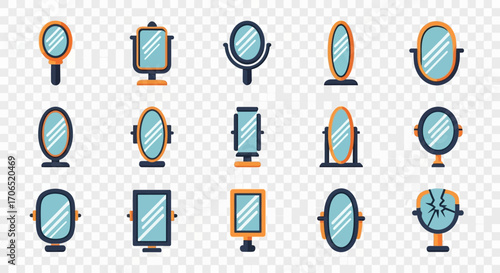 Collection of Various Decorative and Functional Hand-Drawn Mirrors.